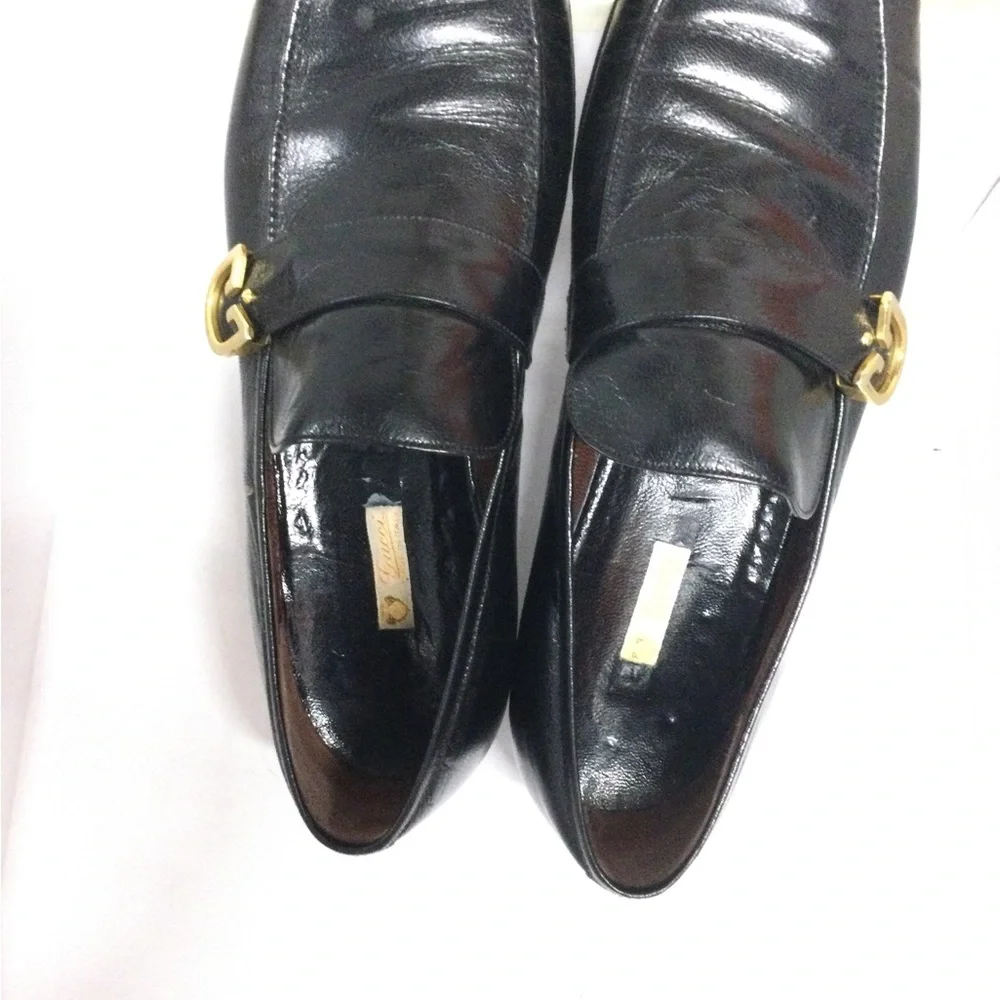 Classic Black Leather Slip-On Loafers with Gold Hardware
